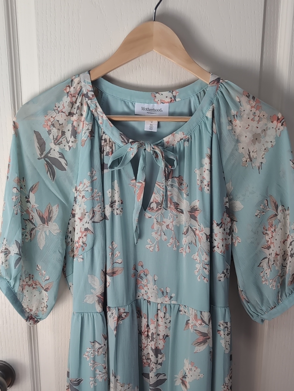 Motherhood Light Aqua Floral Tiered Maxi Dress